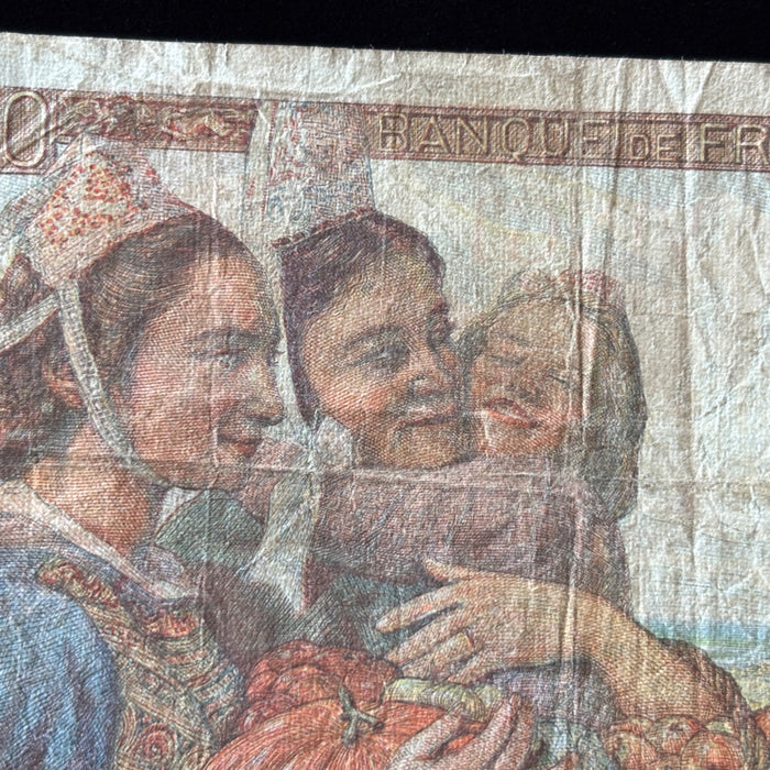 Vintage Banknote 1942 France 20 Francs Artistic Breton Child Fisherman Currency