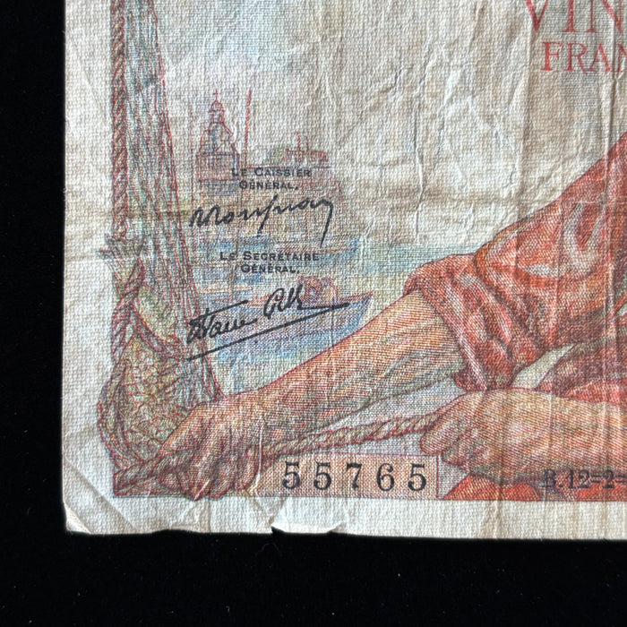 Vintage Banknote 1942 France 20 Francs Artistic Breton Child Fisherman Currency