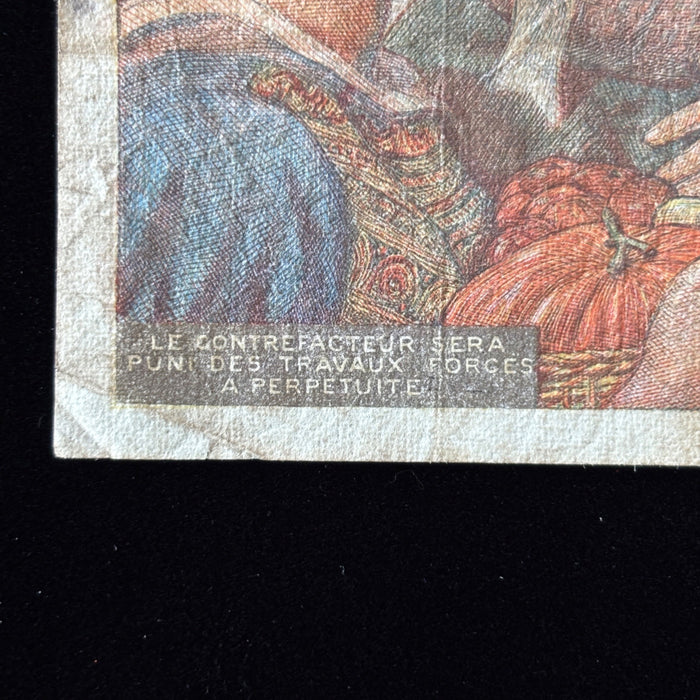 Vintage Banknote 1942 France 20 Francs Artistic Breton Child Fisherman Currency