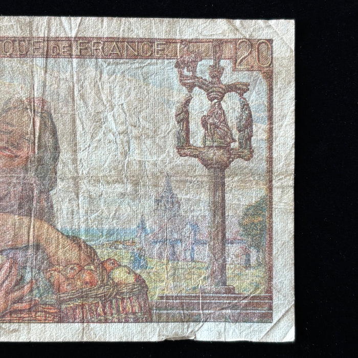 Vintage Banknote 1942 France 20 Francs Artistic Breton Child Fisherman Currency