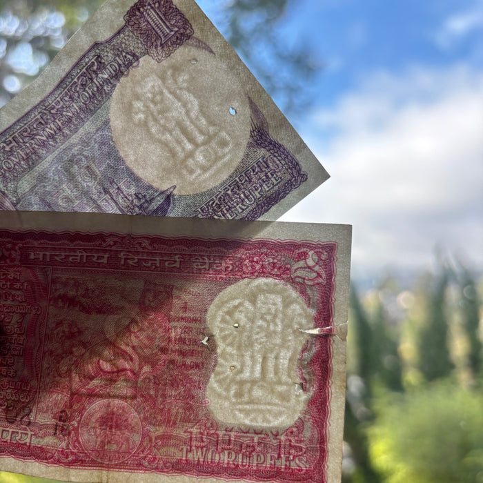 Vintage Banknote Lot India 1, 2 Rupees Pair Old Currency Lion Watermark Lot