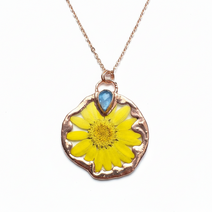 Rainbow Moonstone Necklace Cheerful Yellow Flower