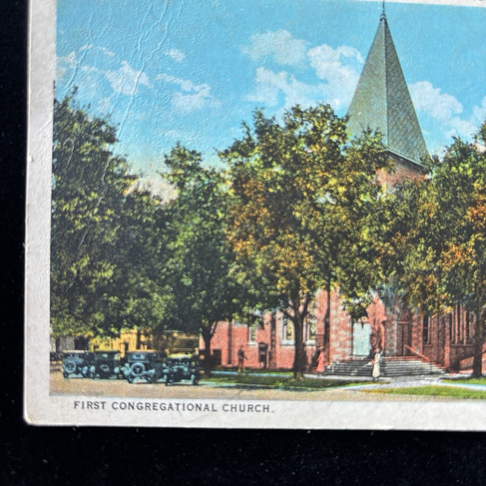 Antique Postcard 1925 St Petersburg FL First Congregational Church Cars People