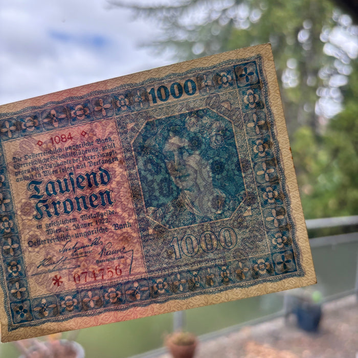 Antique Banknote 1922 Austria 1000 Kronen Inflation Kaleidoscope Mandala Lady