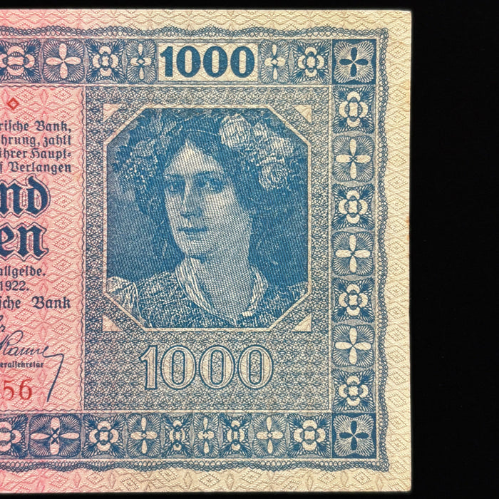 Antique Banknote 1922 Austria 1000 Kronen Inflation Kaleidoscope Mandala Lady