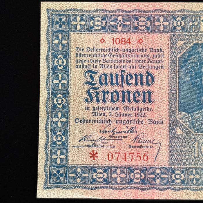 Antique Banknote 1922 Austria 1000 Kronen Inflation Kaleidoscope Mandala Lady