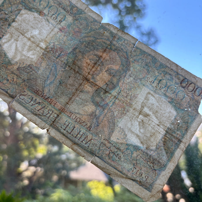 Vintage Banknote 1949 France 1000 Francs Minerve et Hercule Watermark Toploader