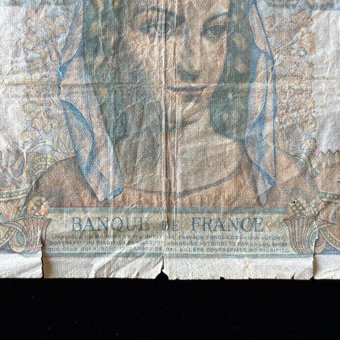 Vintage Banknote 1949 France 1000 Francs Minerve et Hercule Watermark Toploader
