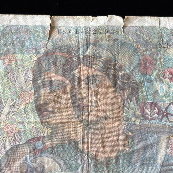 Vintage Banknote 1949 France 1000 Francs Minerve et Hercule Watermark Toploader