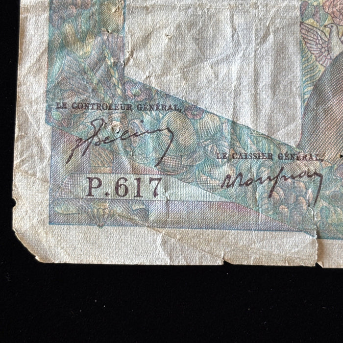Vintage Banknote 1949 France 1000 Francs Minerve et Hercule Watermark Toploader