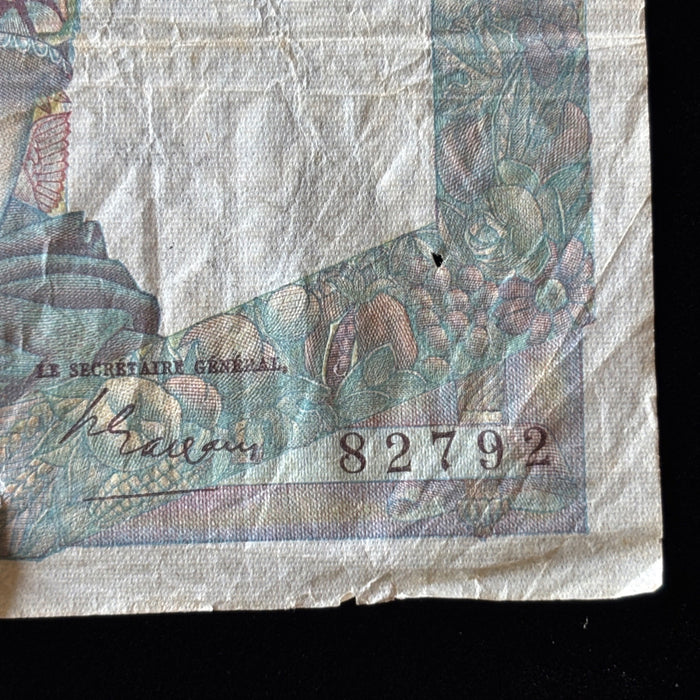 Vintage Banknote 1949 France 1000 Francs Minerve et Hercule Watermark Toploader