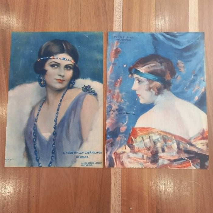 Vintage Art Prints 1930 Glamour Women Art Deco Portrait Europe Hungarian Ephemera