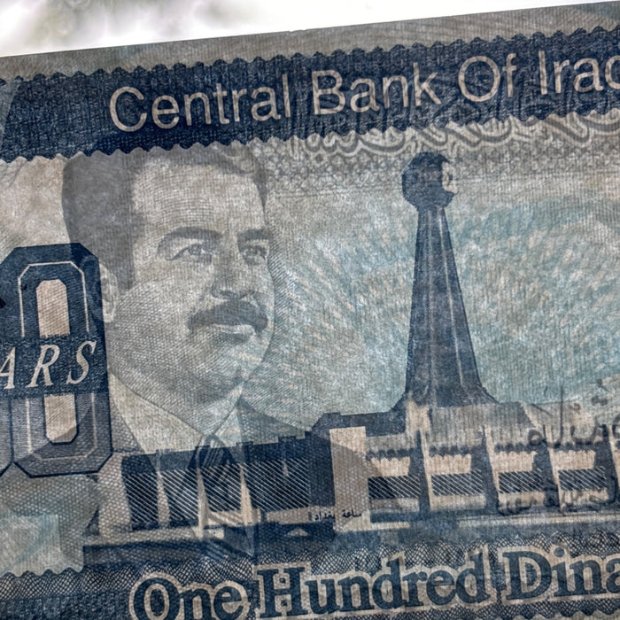 Vintage Banknote Iraq Sadam Hussein 100 Dinars Arabian Eagle UV Verified AU