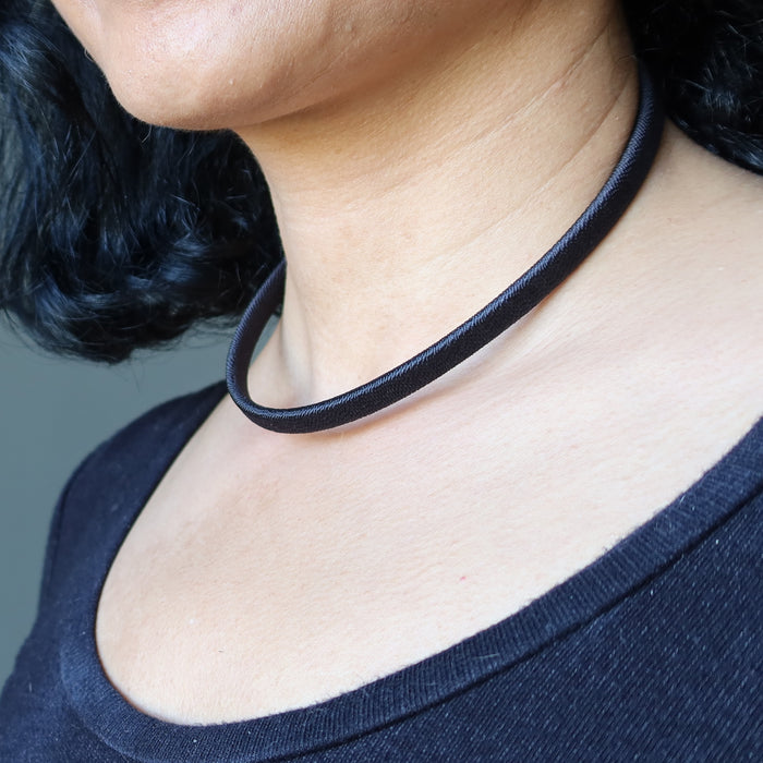 Fabric Cord Necklace Take the Stage Wide Black Choker