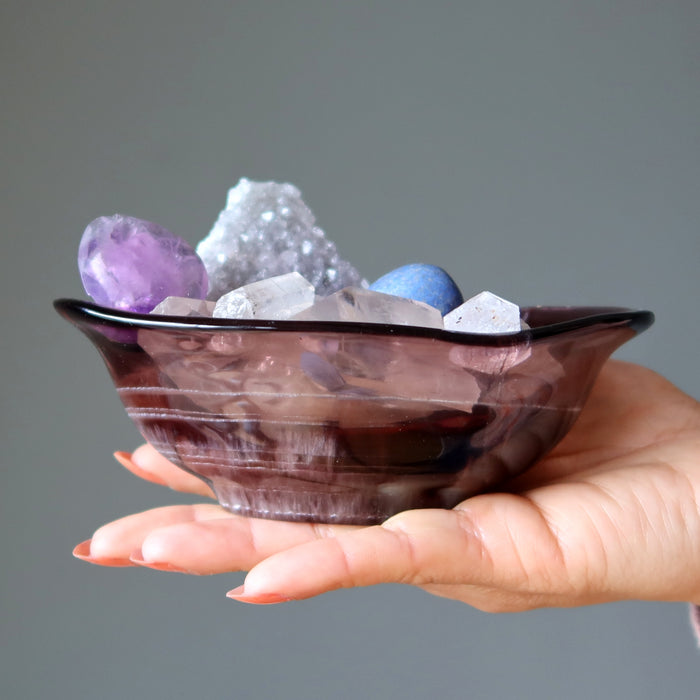 Fluorite Charger Purple Crystal Display Bowl Wounded Warrior