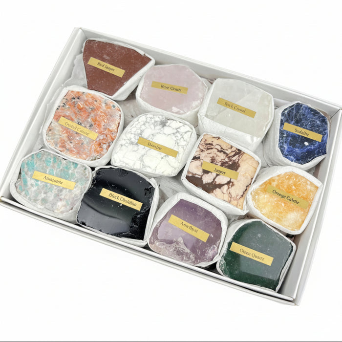 Crystal Set of 12 Polished Flat Mineral Collection