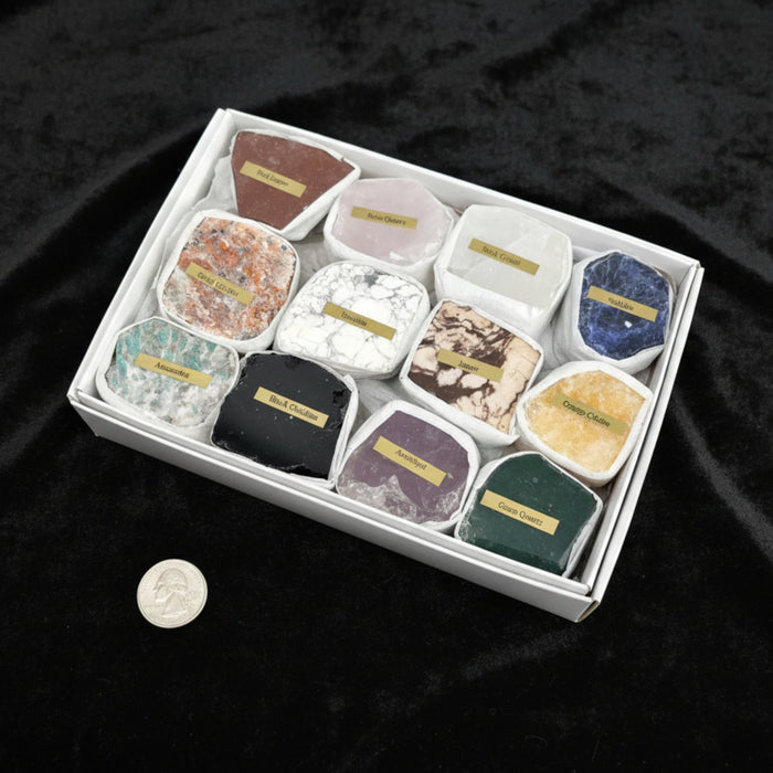 Crystal Set of 12 Polished Flat Mineral Collection