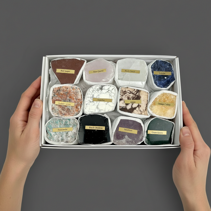 Crystal Set of 12 Polished Flat Mineral Collection