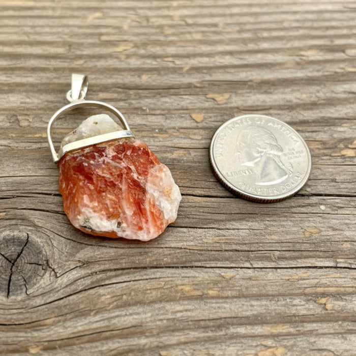 Sunstone Pendant Flashy Sun Ray Raw Red Gem Sterling Silver