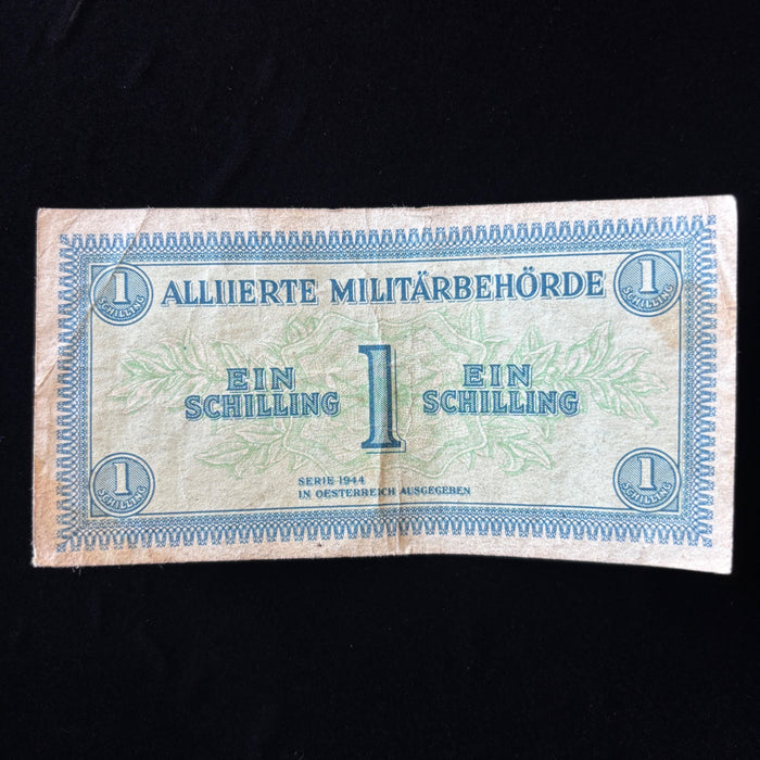 Vintage Banknote 1944 WWII Austria 1 Schilling Allied Military Blue Currency