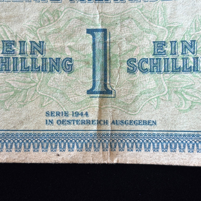 Vintage Banknote 1944 WWII Austria 1 Schilling Allied Military Blue Currency