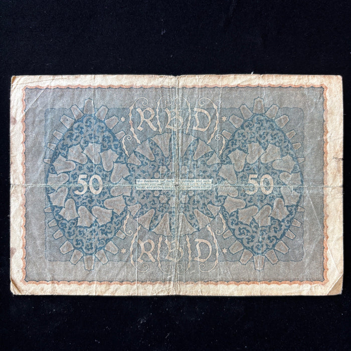 Antique Banknote 1919 German Reichsbanknote 50 Mark Post WWI Imperial Transition