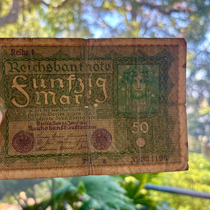 Antique Banknote 1919 German Reichsbanknote 50 Mark Post WWI Imperial Transition