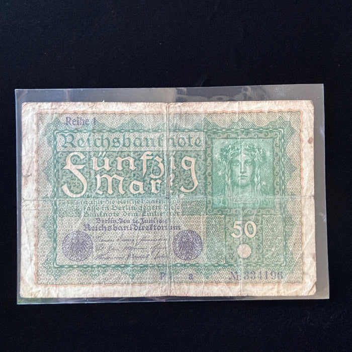 Antique Banknote 1919 German Reichsbanknote 50 Mark Post WWI Imperial Transition