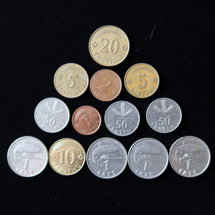 Lot of 13 Latvia Coin Collection Pre-Euro Lats Santimu Obsolete Jumping Salmon