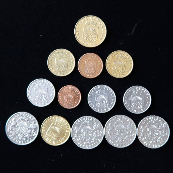 Lot of 13 Latvia Coin Collection Pre-Euro Lats Santimu Obsolete Jumping Salmon