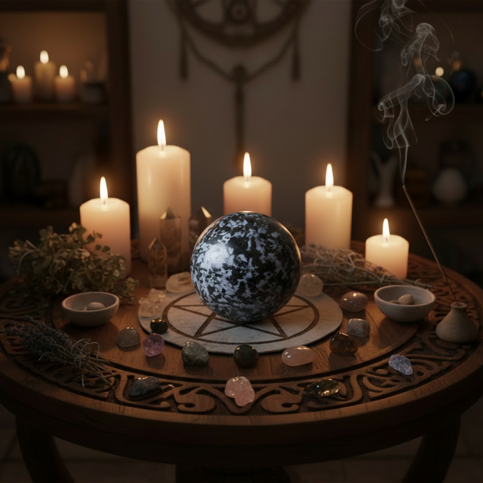 Gabbro Sphere Mystic Merlinite Indigo Crystal Ball