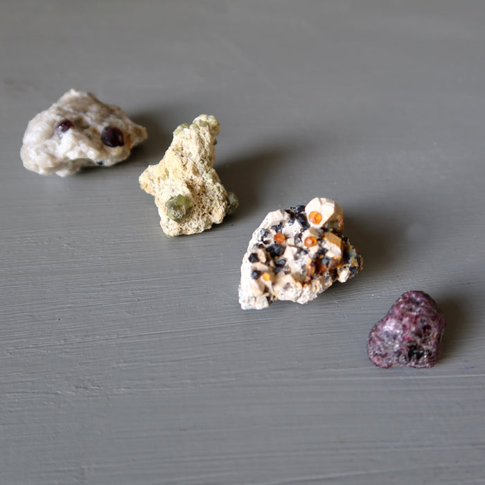 Garnet Raw Rare Lot of 4 Pyrope Spessartine Demantoid Rhodolite