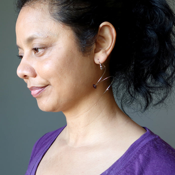 Garnet Earrings Spin Style Silver Spiral Square Gems