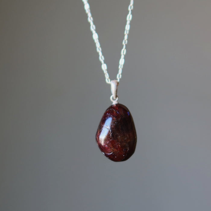 Red Garnet Necklace Tumbled Drop of Luxury Sterling Silver
