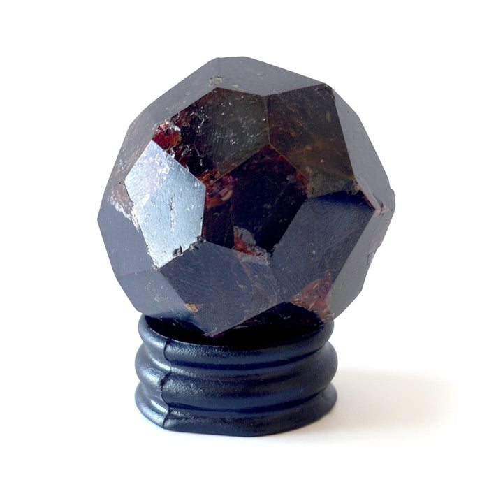 Garnet Sphere Faceted Red Crystal Ball Gemstone w/ Stand