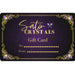 Satin Crystals gift card with decorative border and brand name.
