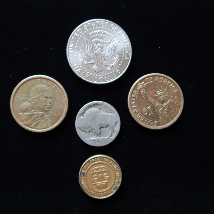 5 Americana Coins 2017-P Kennedy Half Dollar Golden Sacagawea Buffalo MBTA Token