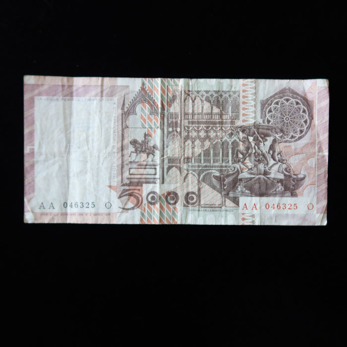Vintage Banknote Italy 5000 Lire 1979 Pre-Euro UV Verified European Currency