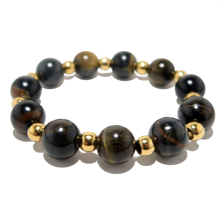 hawks eye and gold beaded stretch bracelet
