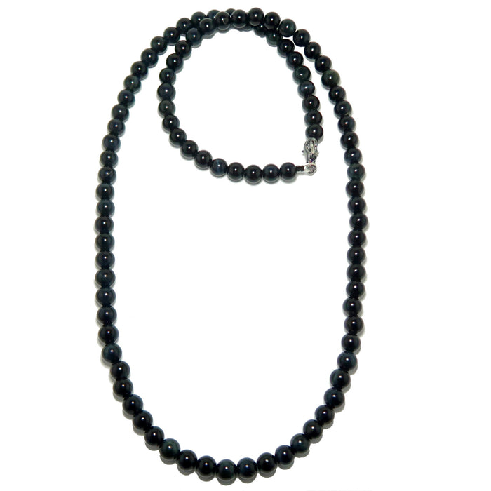 Hawks Eye beaded necklace on a white background