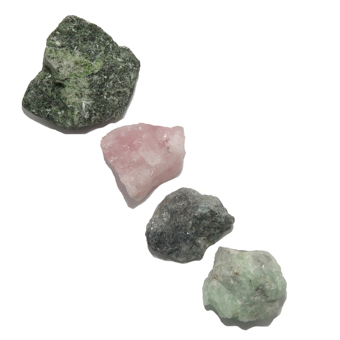 Heart Chakra Raw Crystal Set Diopside Rose Quartz Calcite Emerald