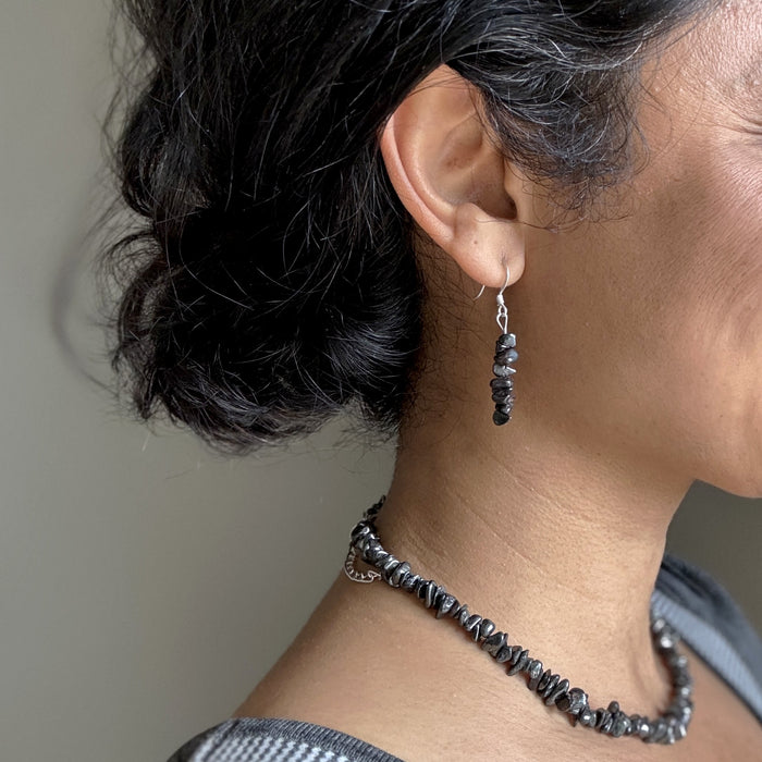 hematite earrings on ear
