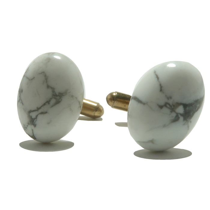 Howlite Cufflinks Healthy Inspiration White Oval Gems on Gold