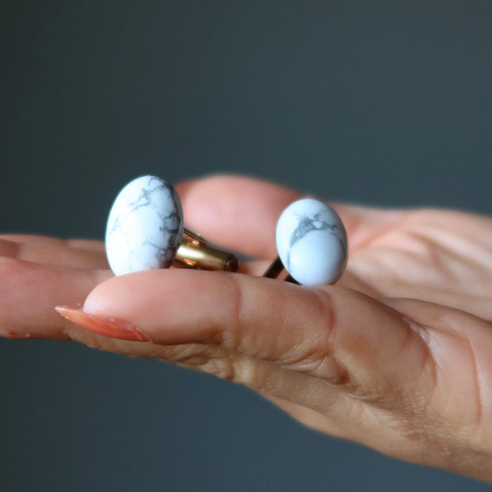 Howlite Cufflinks Healthy Inspiration White Oval Gems on Gold