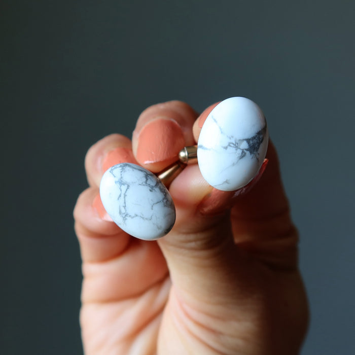 Howlite Cufflinks Healthy Inspiration White Oval Gems on Gold