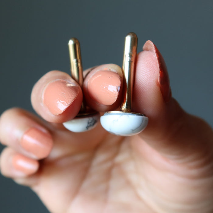 Howlite Cufflinks Healthy Inspiration White Oval Gems on Gold