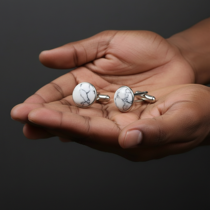 Howlite Cufflinks White Stone Style Setter Silver