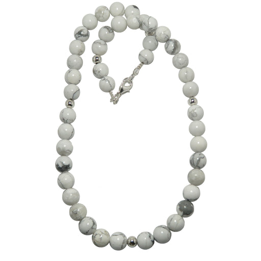 Howlite necklace with white and gray beads on a white background