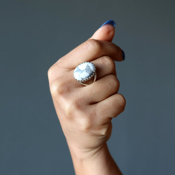 howlite sterling silver adjustable ring