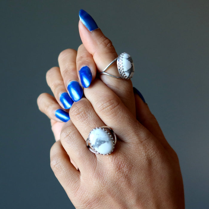 howlite sterling silver adjustable ring